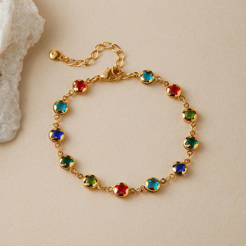 Colorful Crystal Charm Chain Brass Bracelet