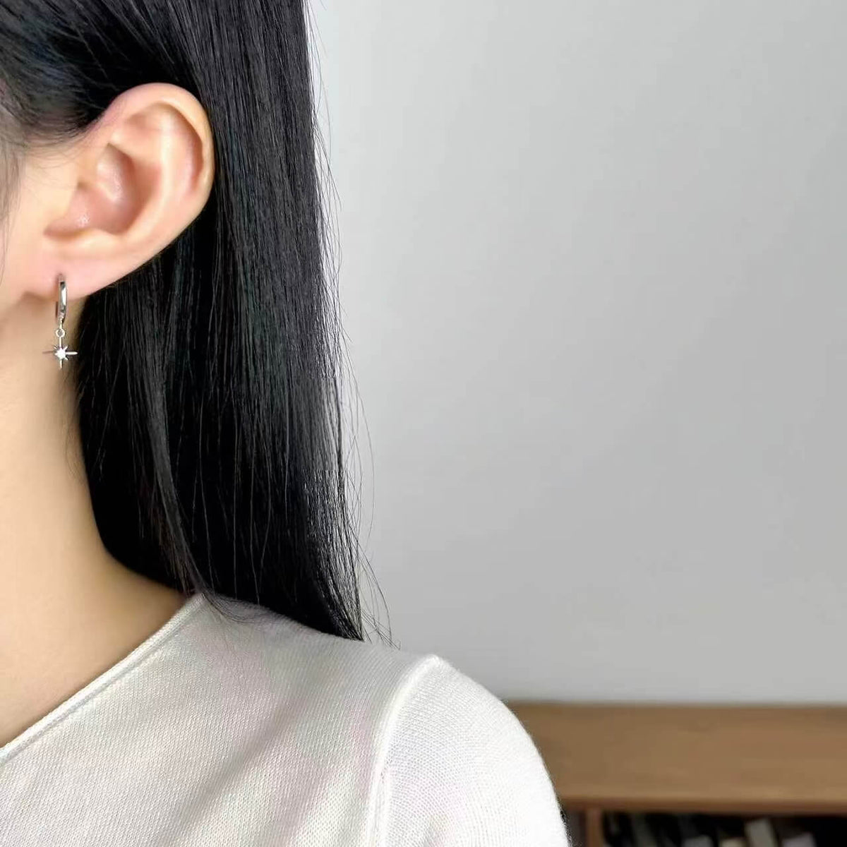Asymmetric North Star CZ Dangle Huggie Earrings