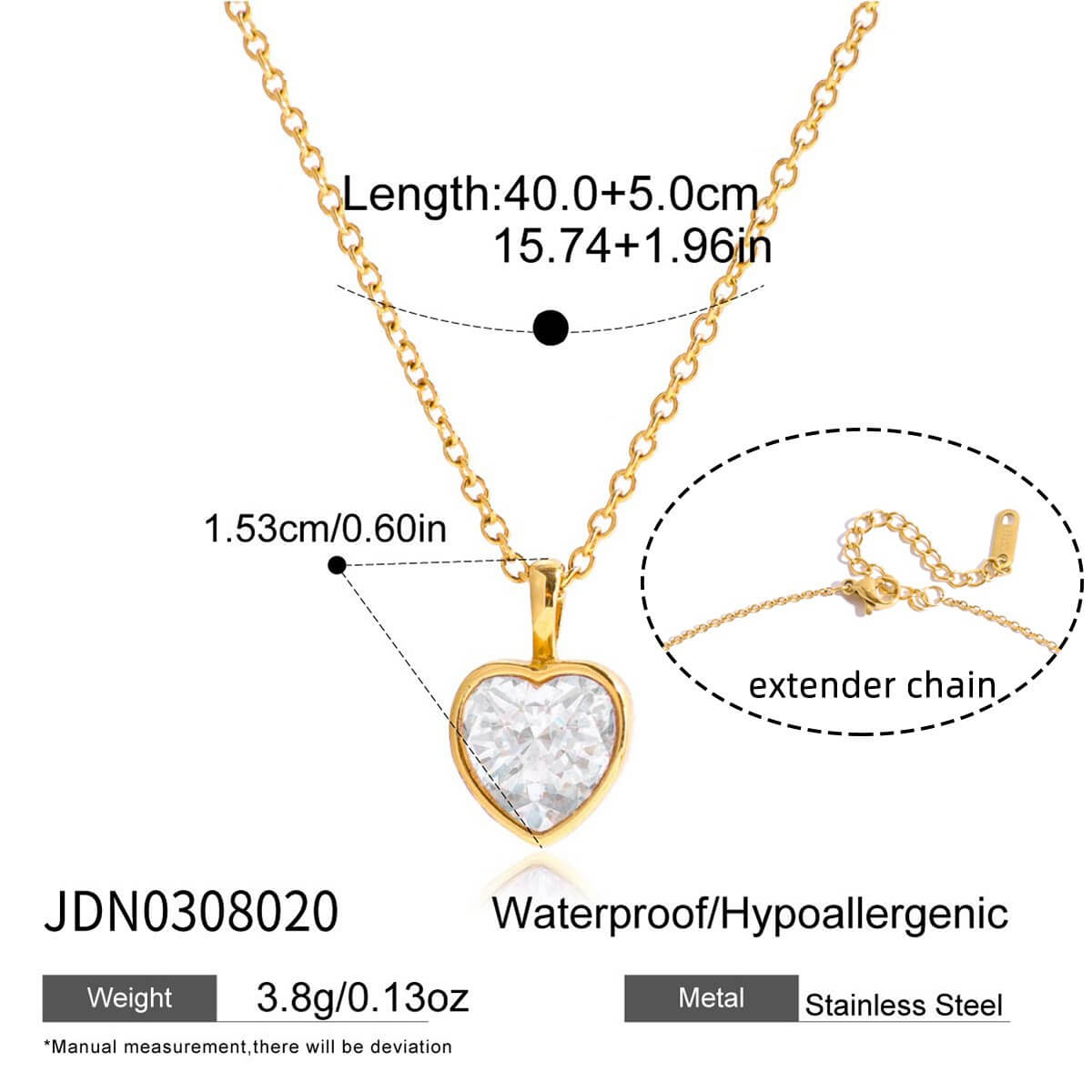 18K Gold Stainless Steel Zircon Pendant Necklace
