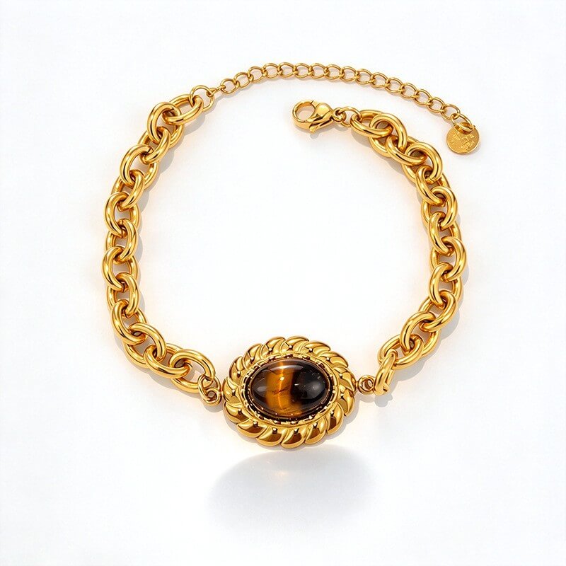 Waterproof Vintage Natural Tiger's Eye Medallion Bracelet