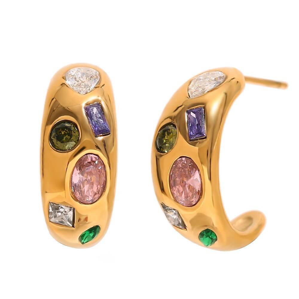 Celestial Zircon Chunky C-Hoop Earrings