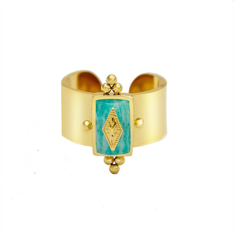 Vintage Natural Stone Wide Open Ring