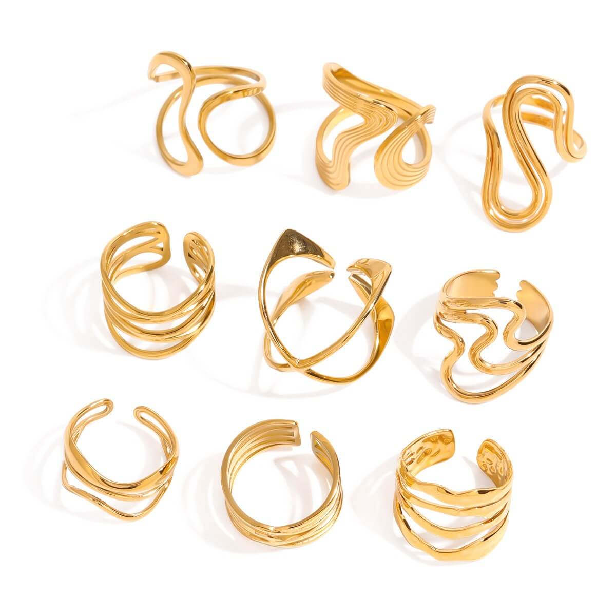 Waterproof Sculptural Wave Open Rings
