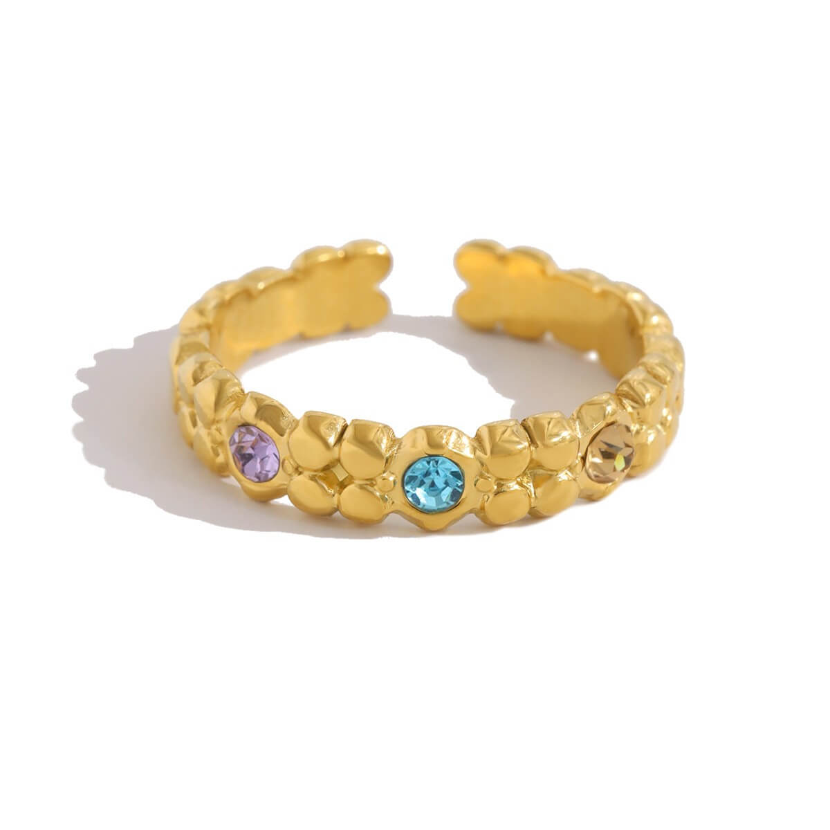 Colorful Crystal Floral Open Ring
