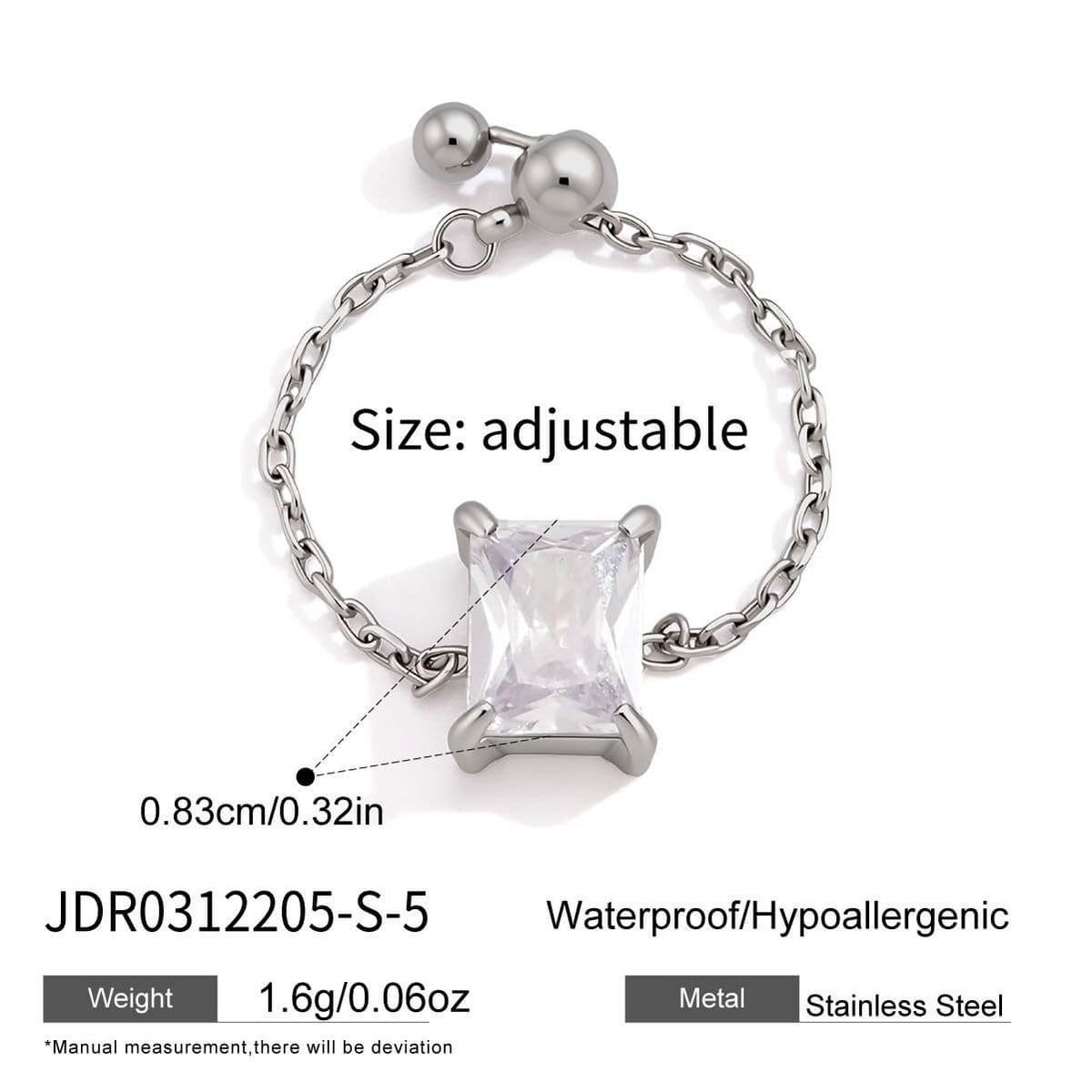 Adjustable Chain Ring with Clear CZ Pendant