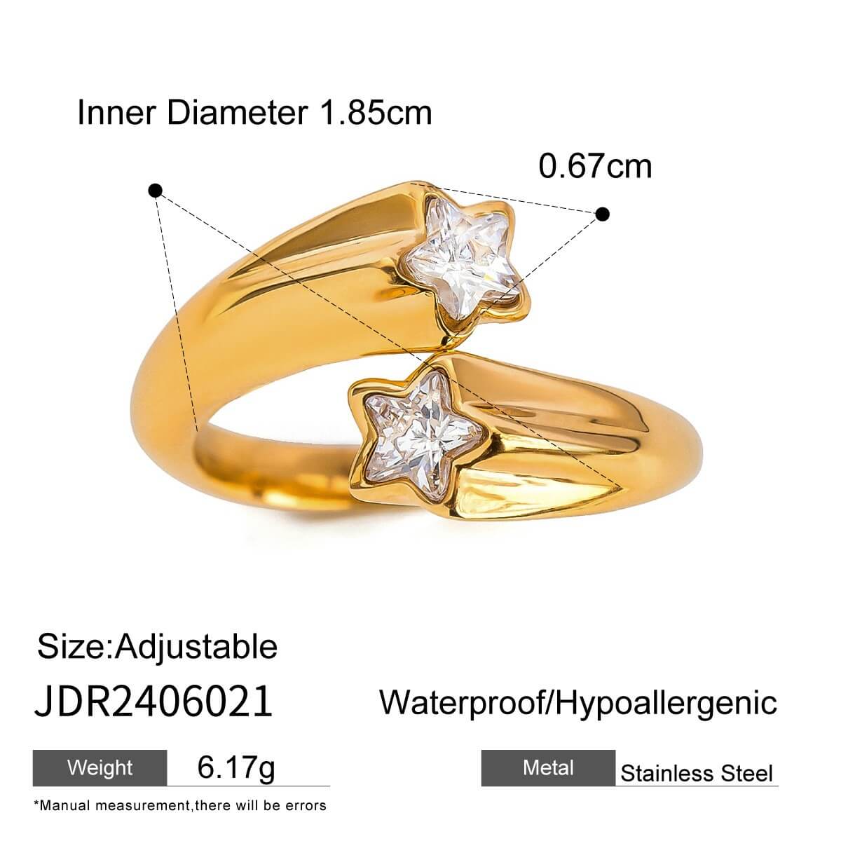 Open CZ Statement Rings - 18K Gold Plated Stainless Steel