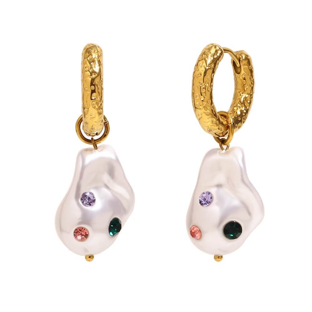 Baroque Pearl Drop Earrings with Inlaid Zircon