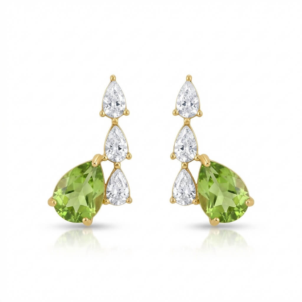Teardrop Olive Green & Clear Cubic Zirconia Drop Studs