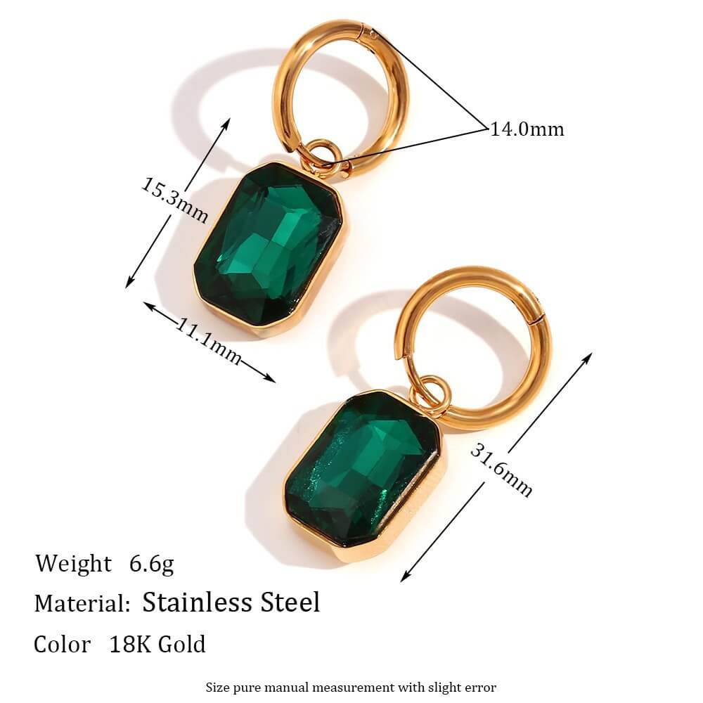 Emerald Cut Zircon Drop Huggie Hoop Earrings