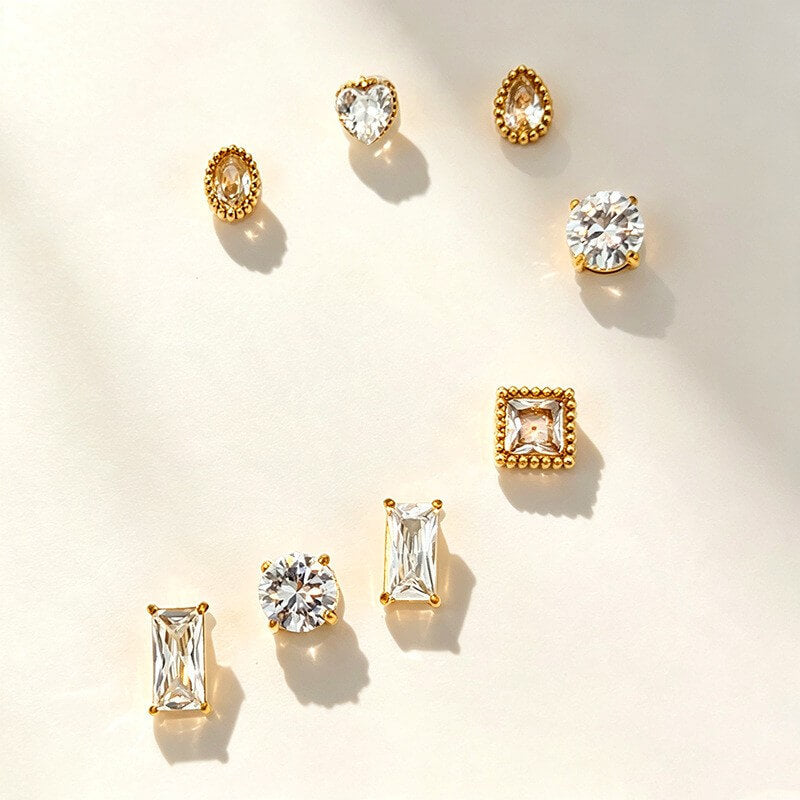 18K Gold CZ Geometric Stud Earrings