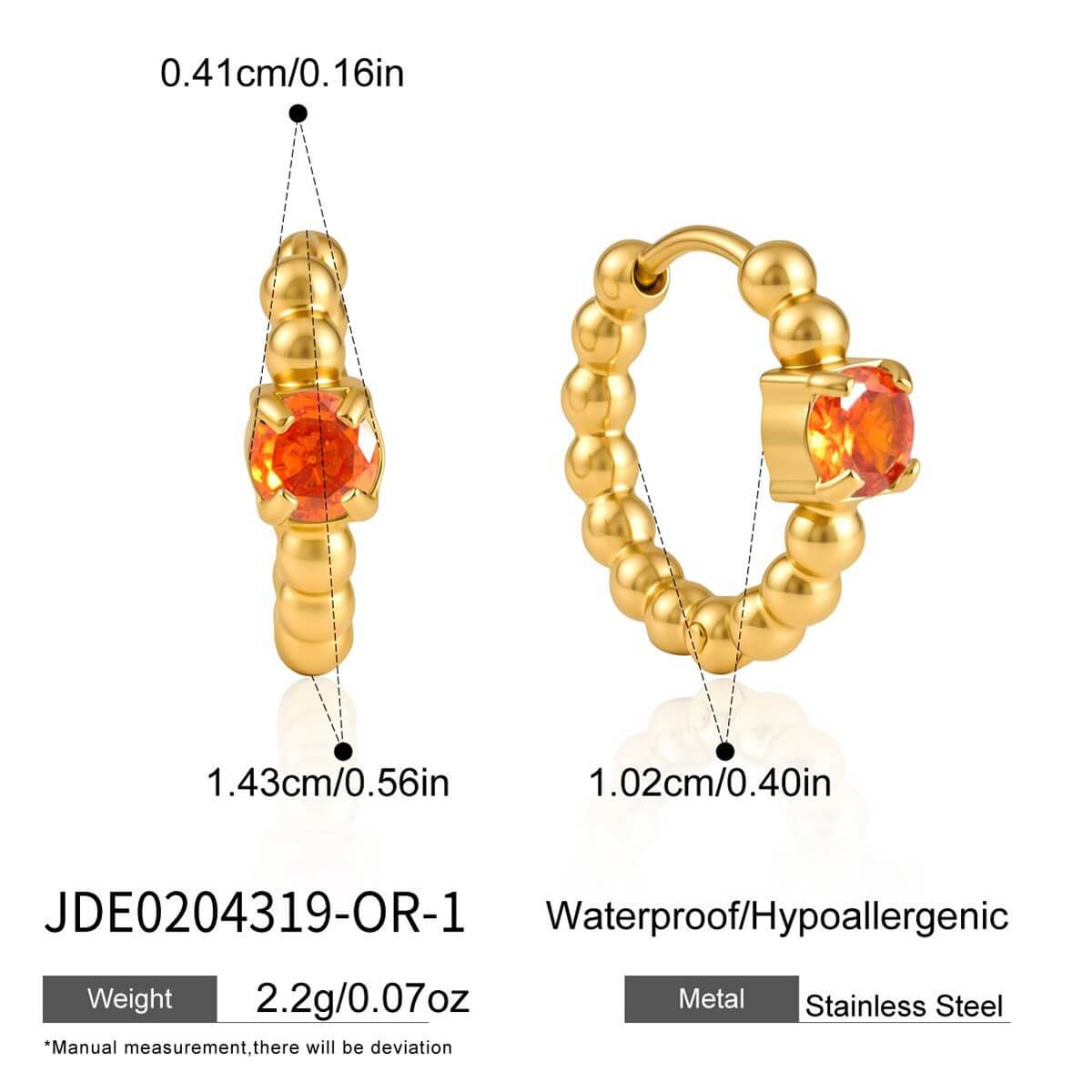 Beaded Colorful Zirconia Huggie Hoop Earrings