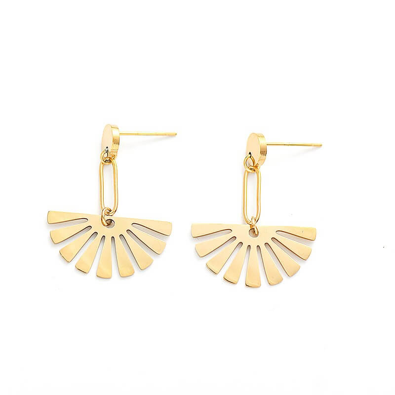 Golden Sunburst Fan Drop Earrings