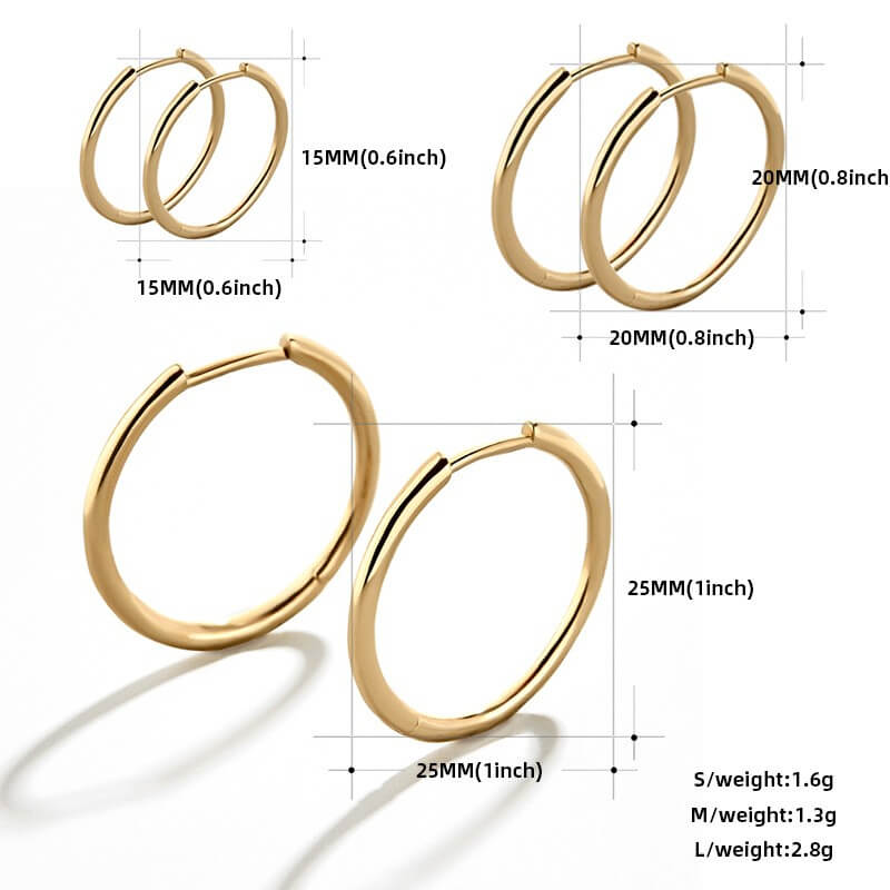 Classic Minimalist Gold Hoop Earrings - 18K Gold Plated Brass