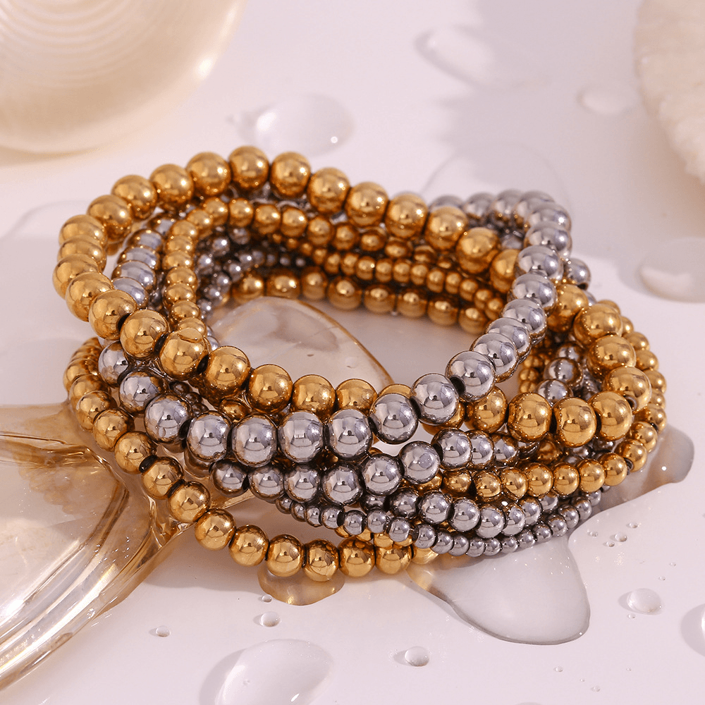 Minimalist Metallic Beaded Stretch Bracelet
