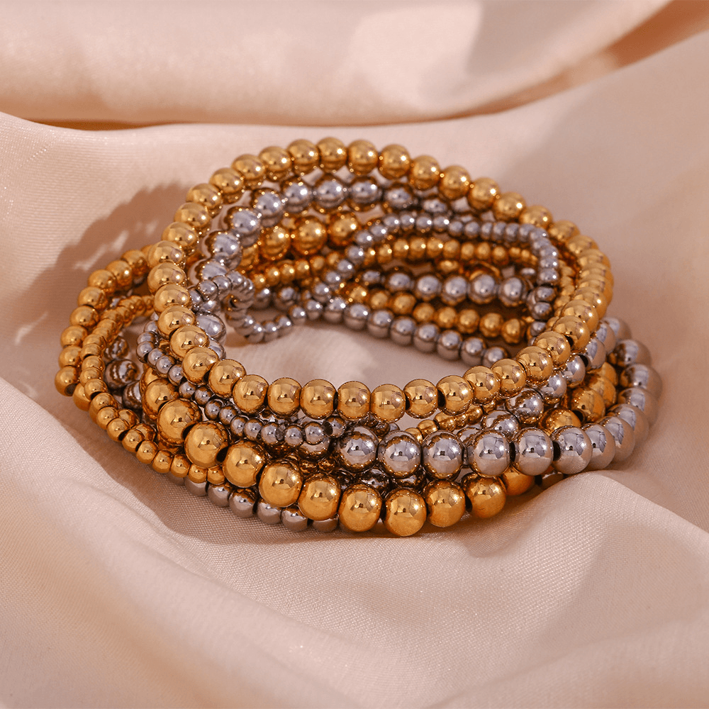 Minimalist Metallic Beaded Stretch Bracelet