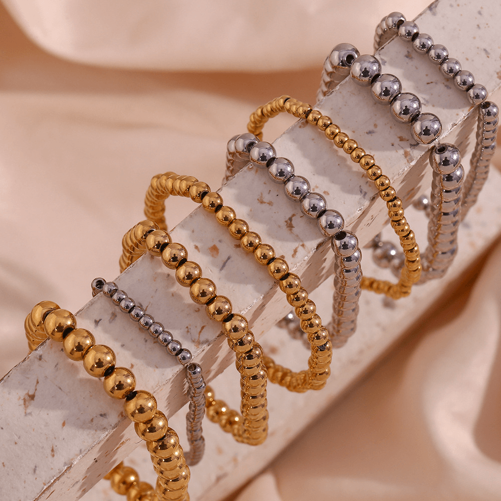 Minimalist Metallic Beaded Stretch Bracelet