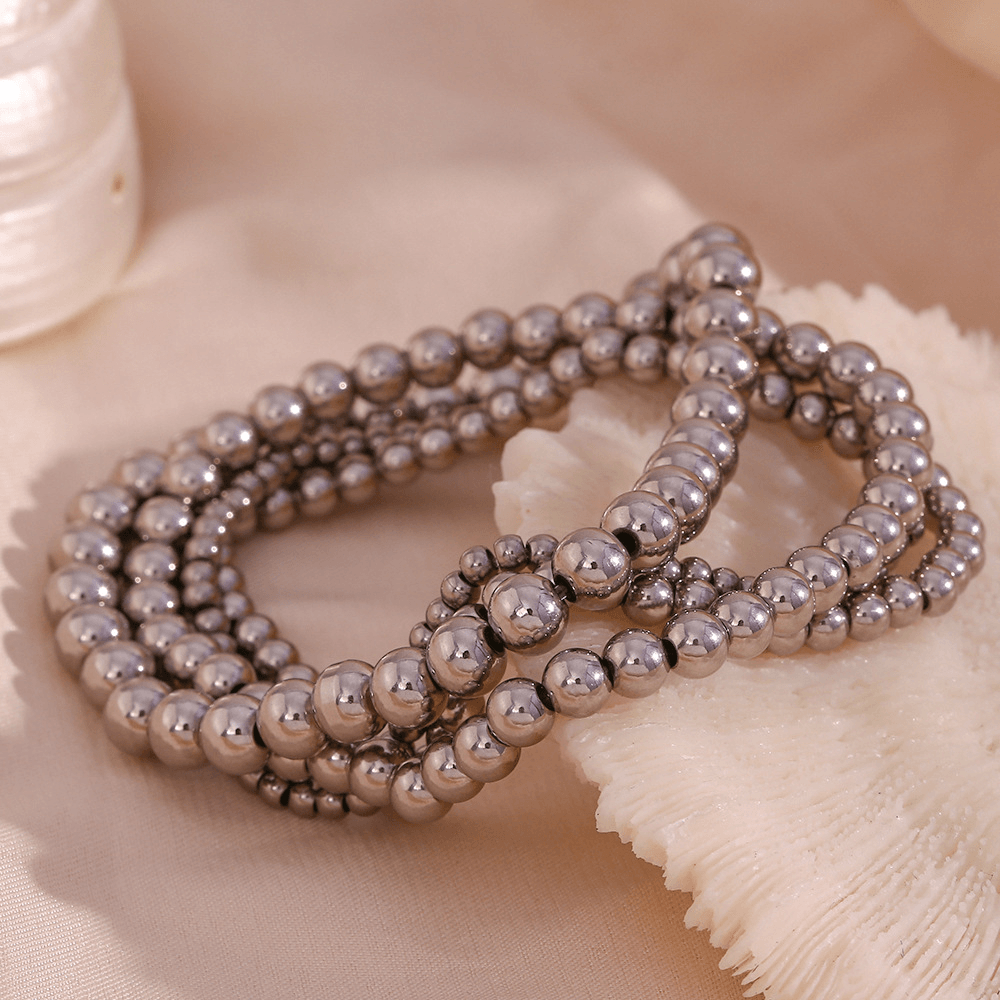 Minimalist Metallic Beaded Stretch Bracelet