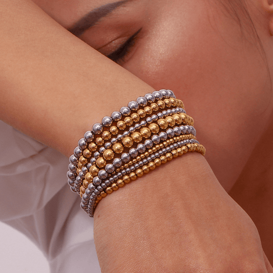 Minimalist Metallic Beaded Stretch Bracelet