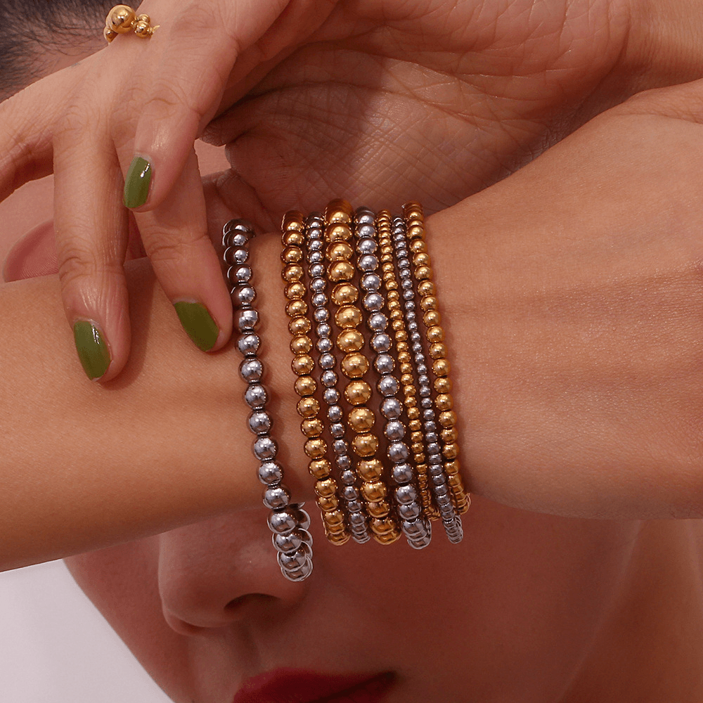 Minimalist Metallic Beaded Stretch Bracelet