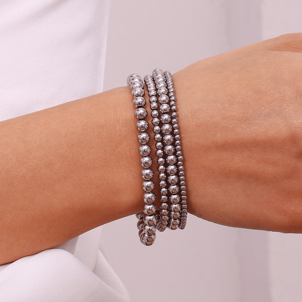 Minimalist Metallic Beaded Stretch Bracelet