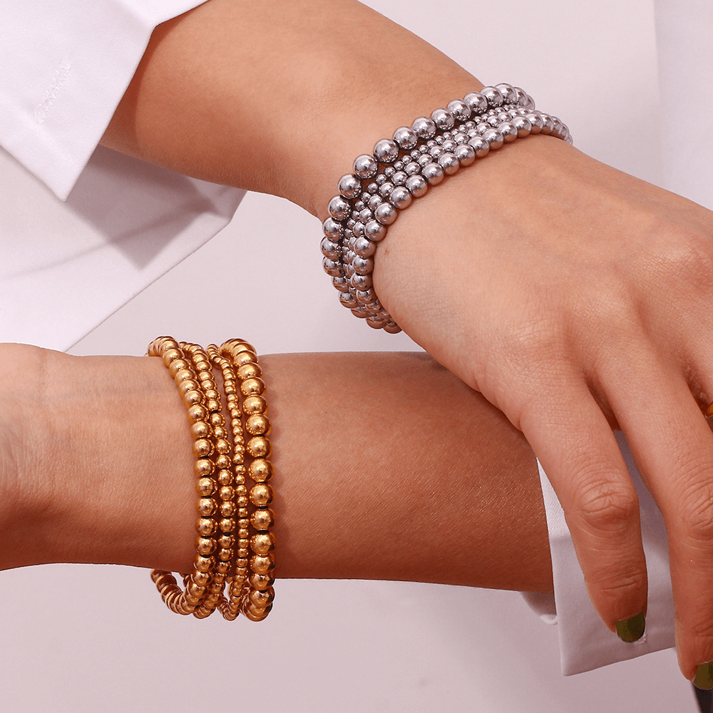 Minimalist Metallic Beaded Stretch Bracelet