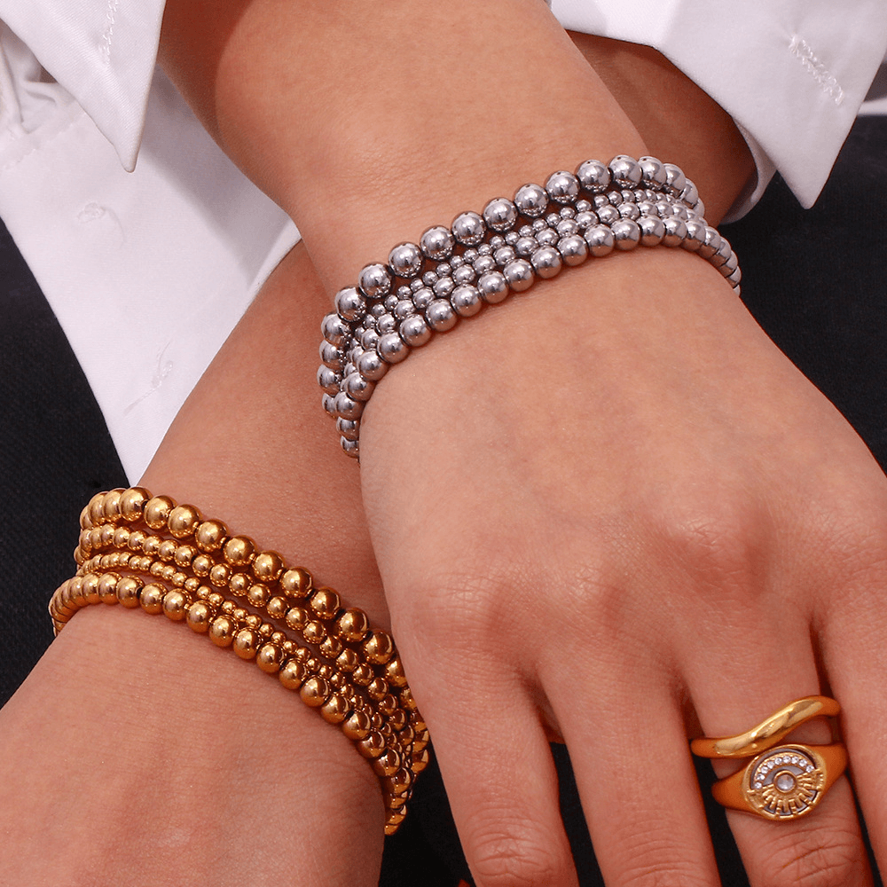 Minimalist Metallic Beaded Stretch Bracelet