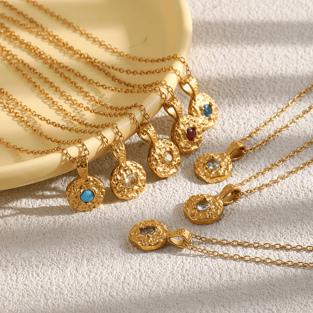 Hammered Birthstone Coin Pendant Necklace
