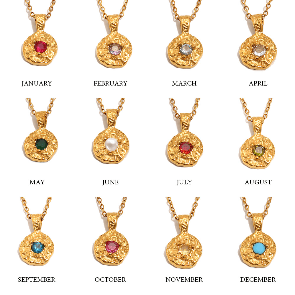 Hammered Birthstone Coin Pendant Necklace