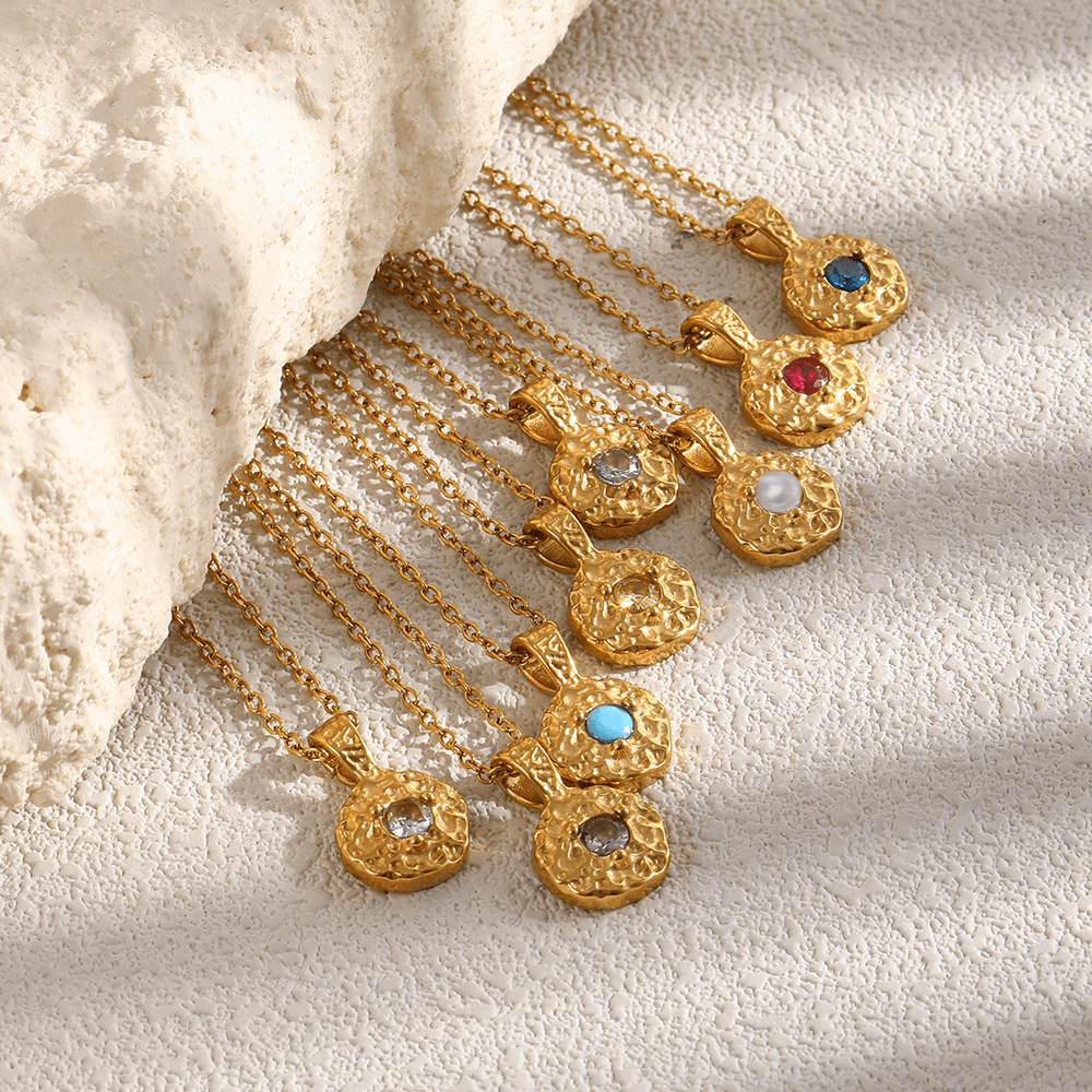 Hammered Birthstone Coin Pendant Necklace