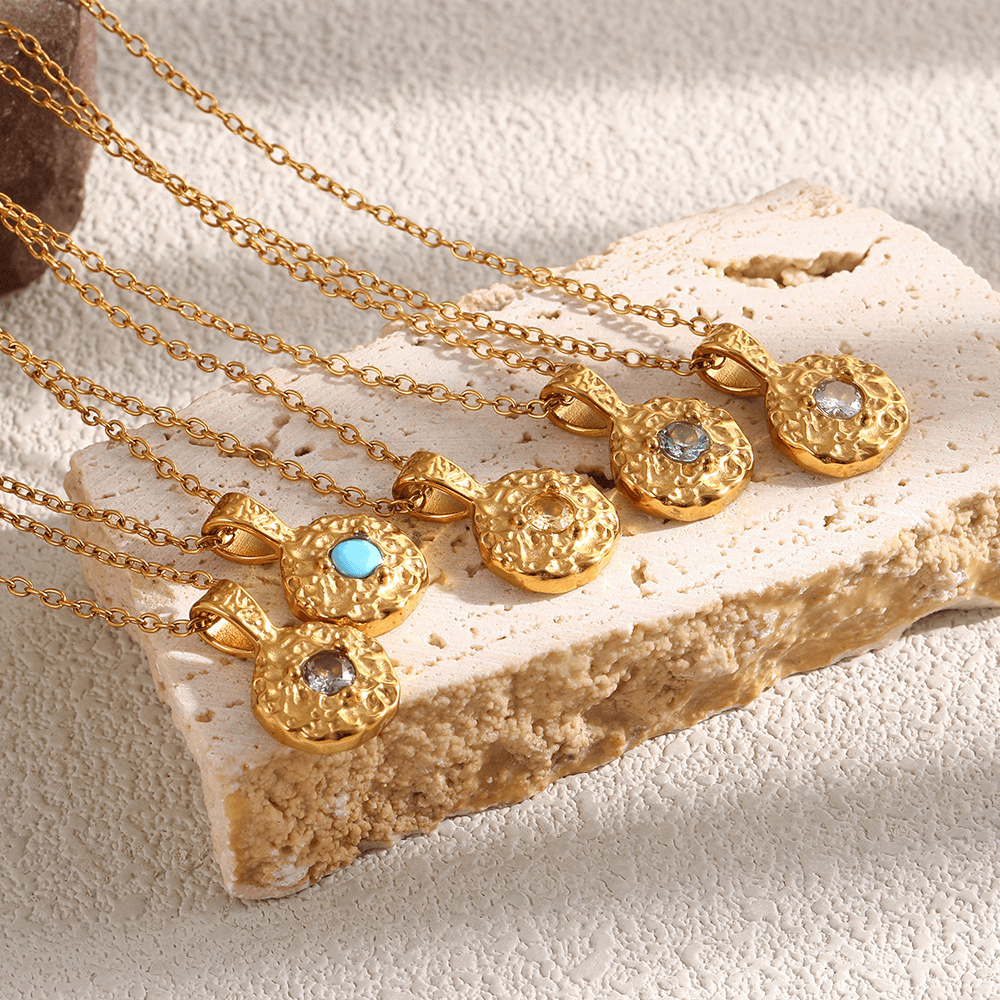 Hammered Birthstone Coin Pendant Necklace