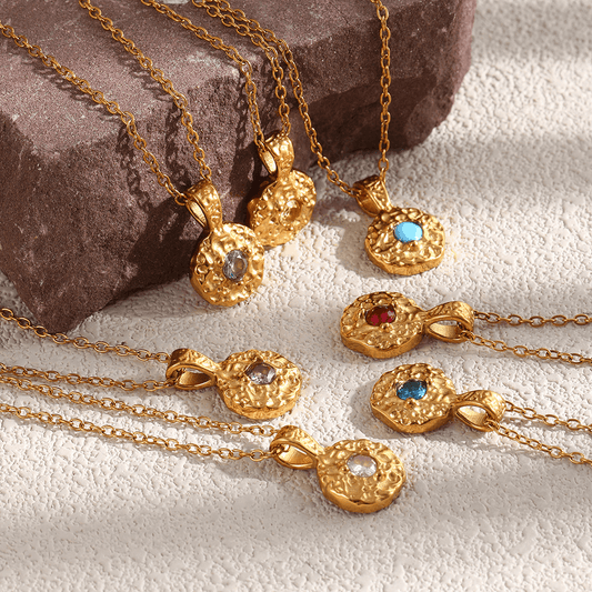 Hammered Birthstone Coin Pendant Necklace