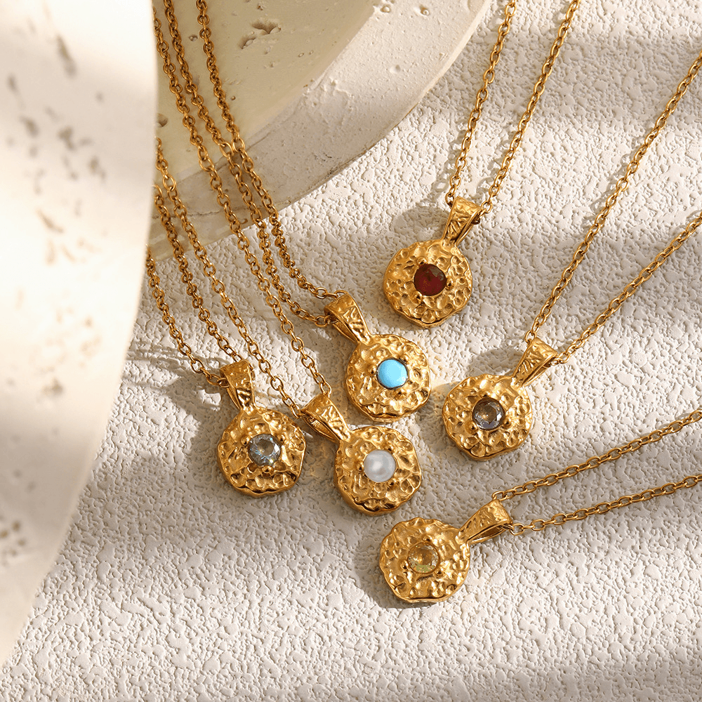 Hammered Birthstone Coin Pendant Necklace