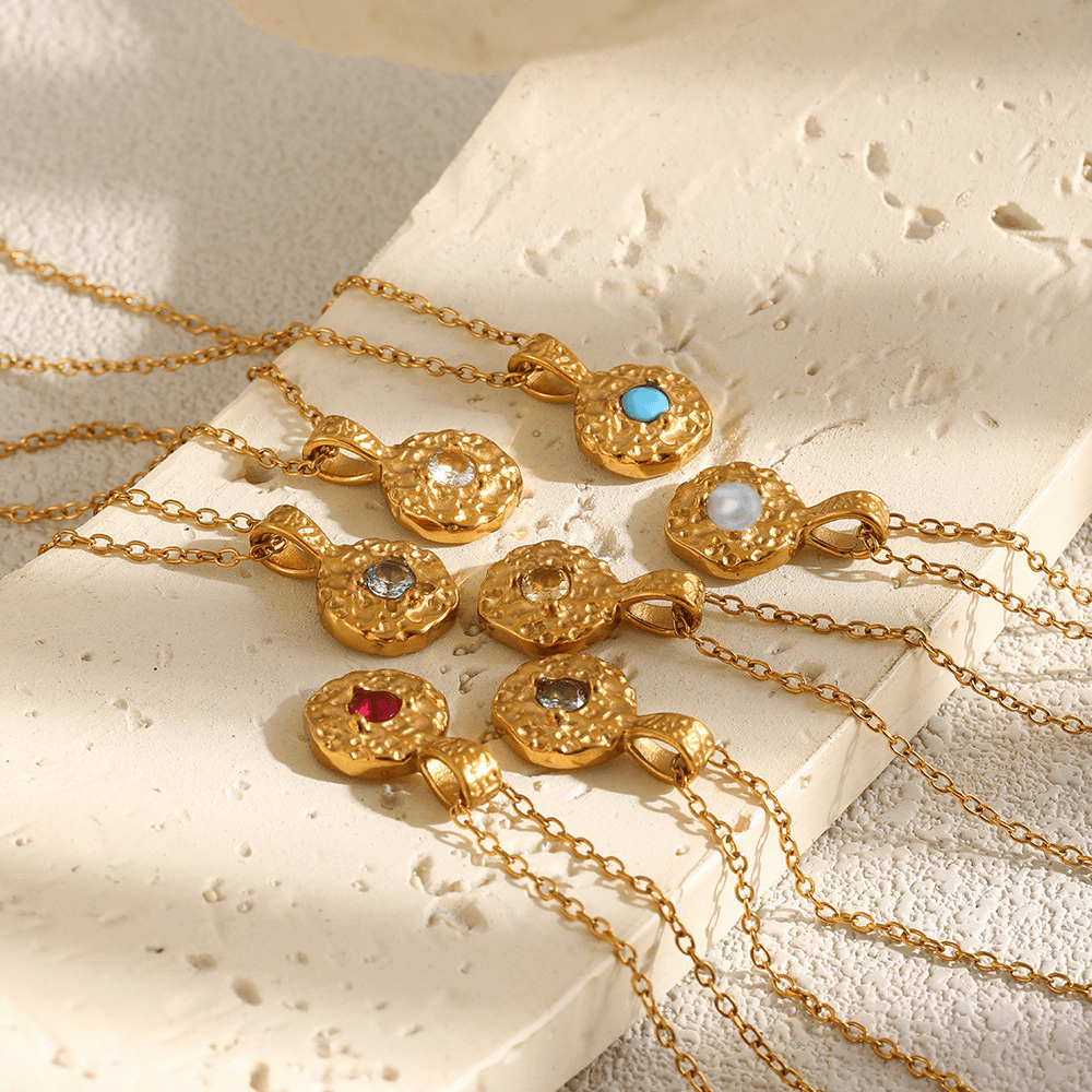 Hammered Birthstone Coin Pendant Necklace