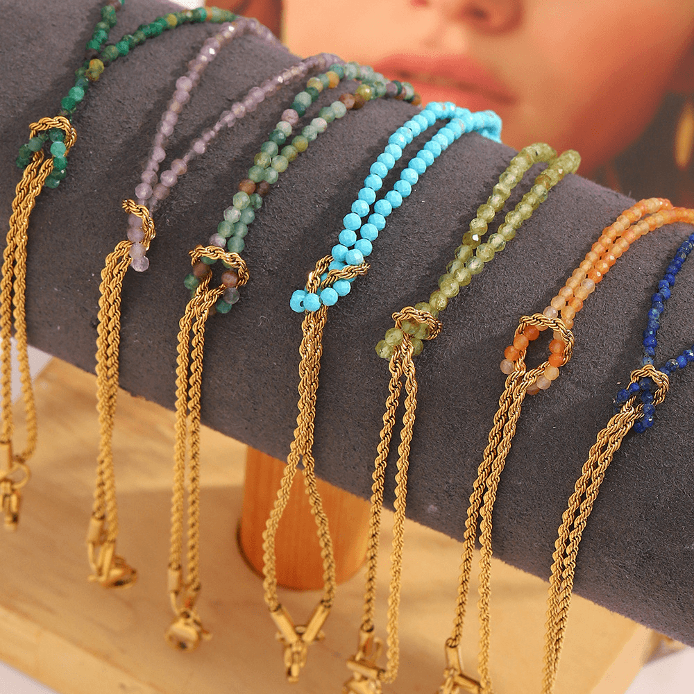 Boho Natural Gemstone Beaded Rope Chain Bracelet