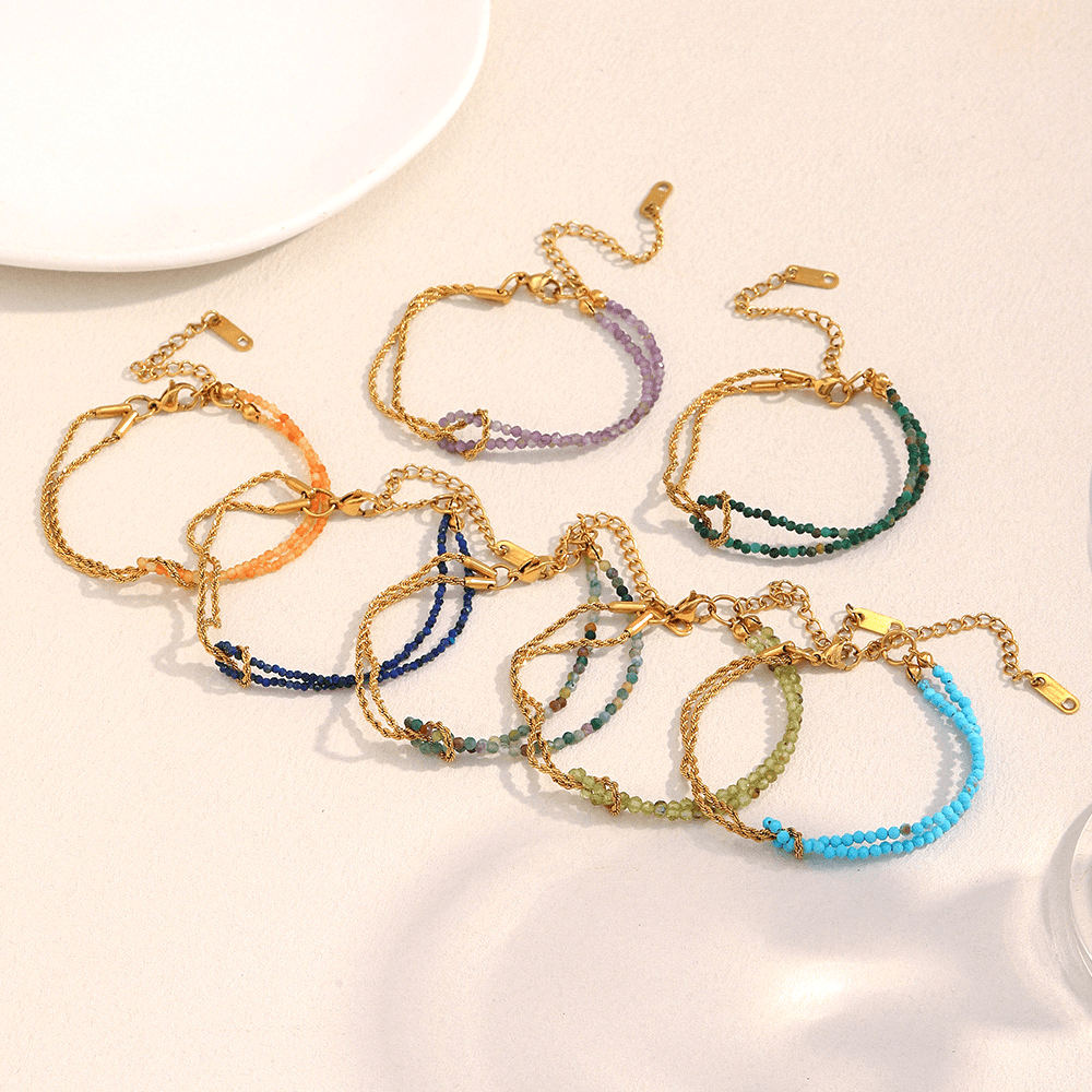 Boho Natural Gemstone Beaded Rope Chain Bracelet