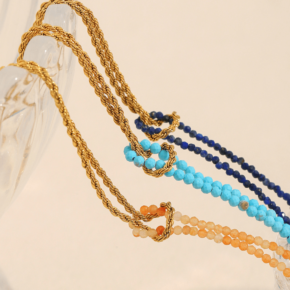 Boho Natural Gemstone Beaded Rope Chain Bracelet