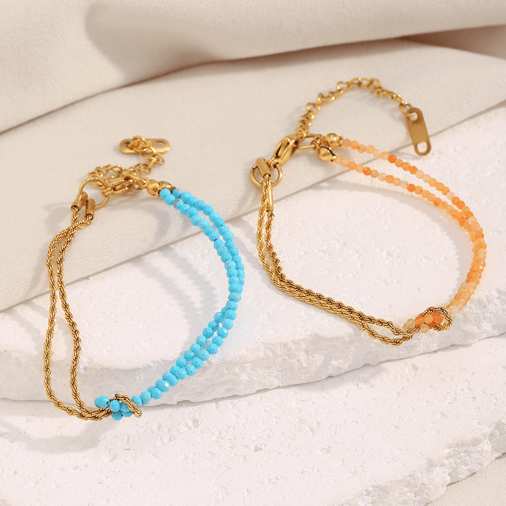 Boho Natural Gemstone Beaded Rope Chain Bracelet