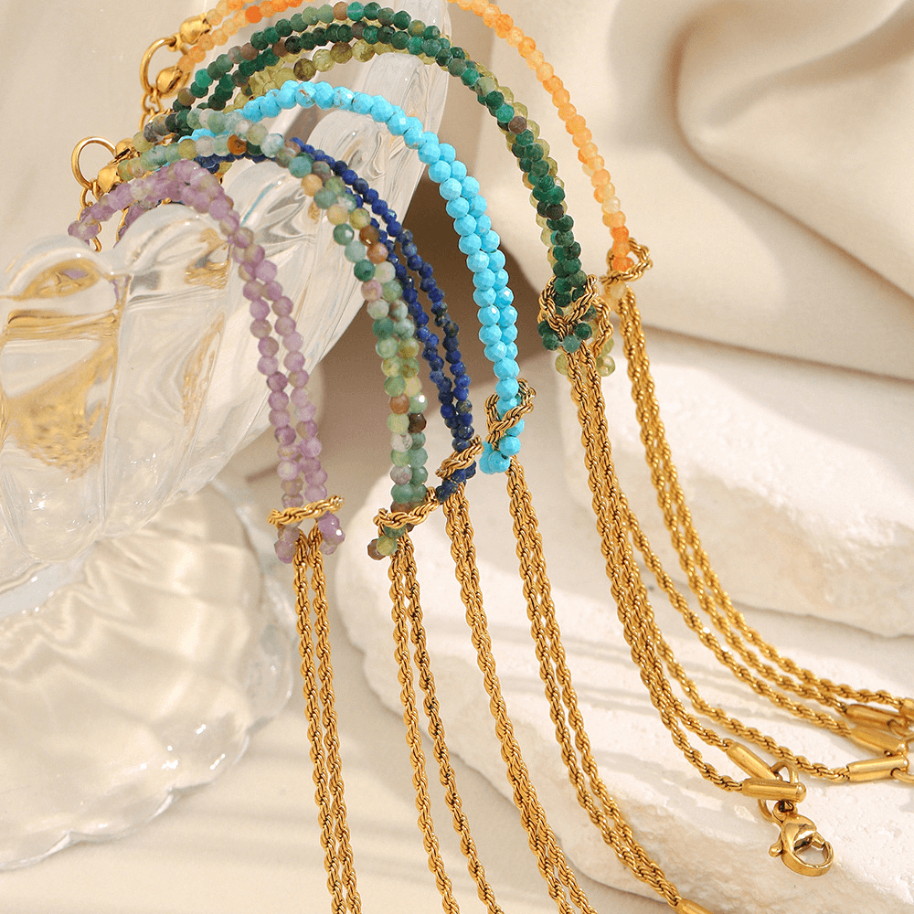 Boho Natural Gemstone Beaded Rope Chain Bracelet
