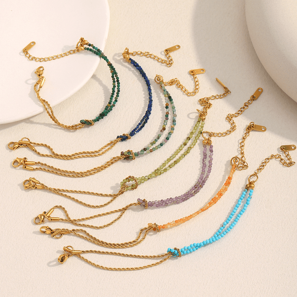 Boho Natural Gemstone Beaded Rope Chain Bracelet