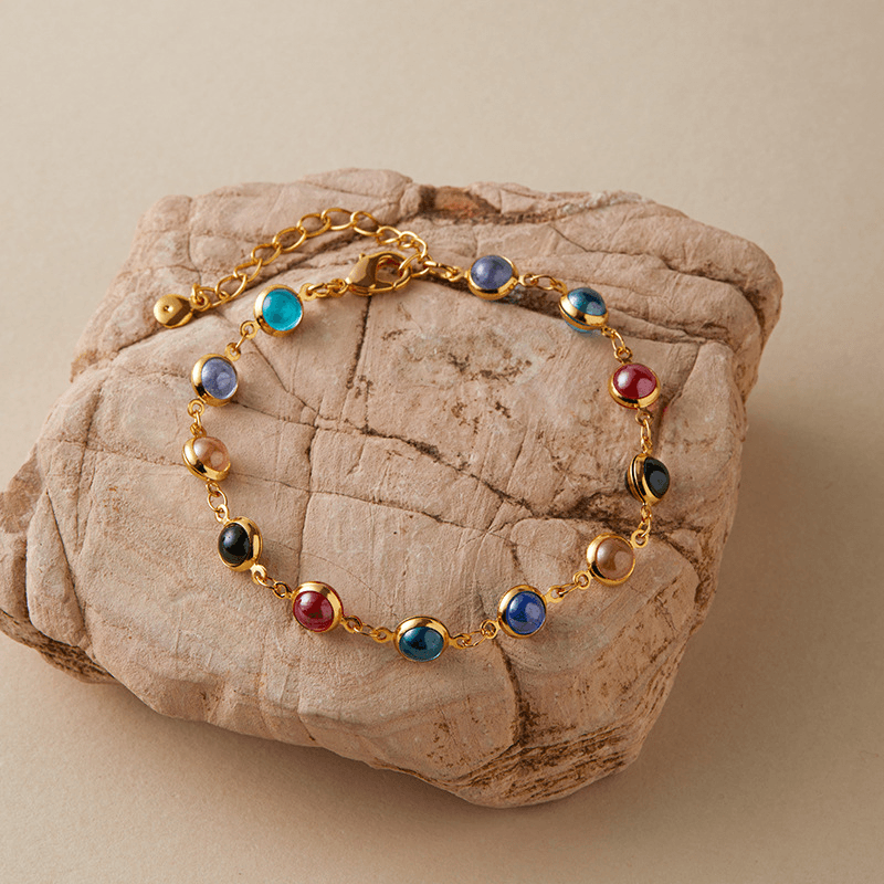 Colorful Crystal Charm Chain Brass Bracelet