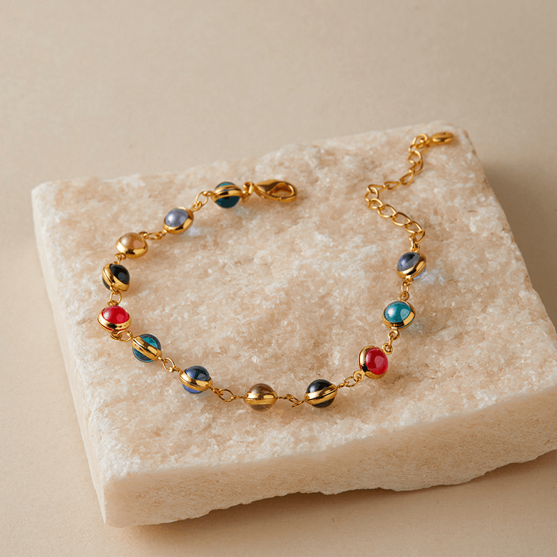 Colorful Crystal Charm Chain Brass Bracelet