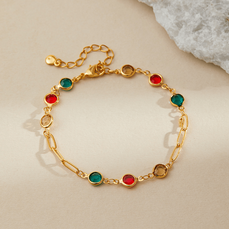 Colorful Crystal Charm Chain Brass Bracelet
