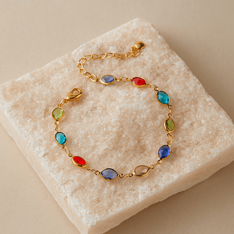 Colorful Crystal Charm Chain Brass Bracelet