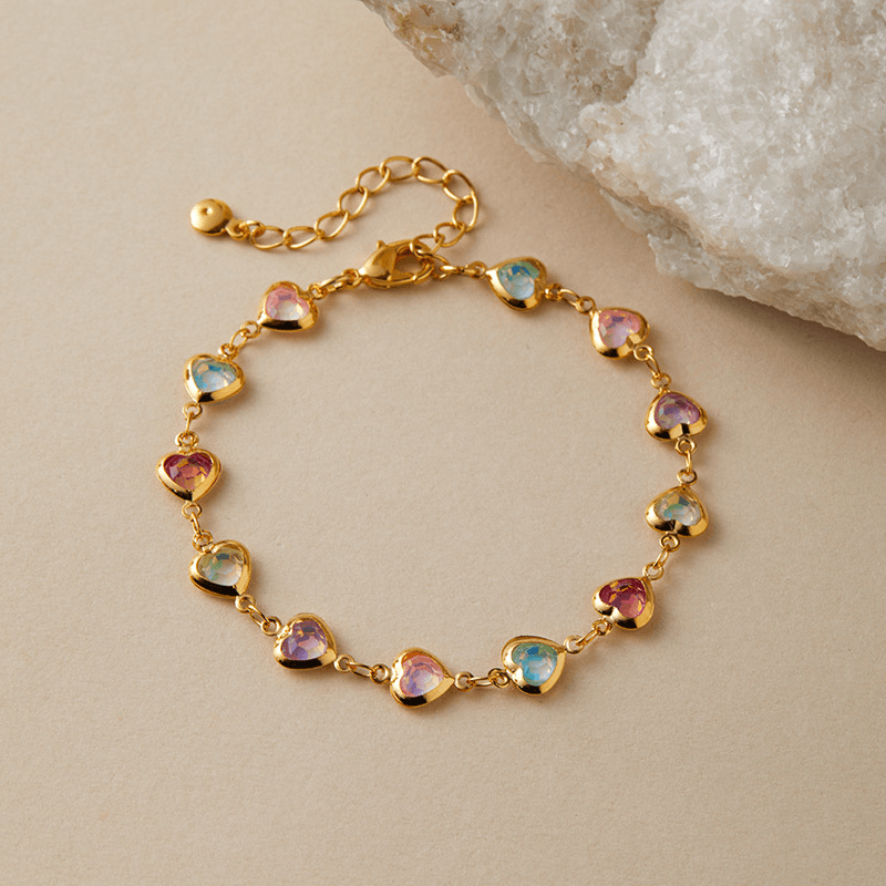 Colorful Crystal Charm Chain Brass Bracelet
