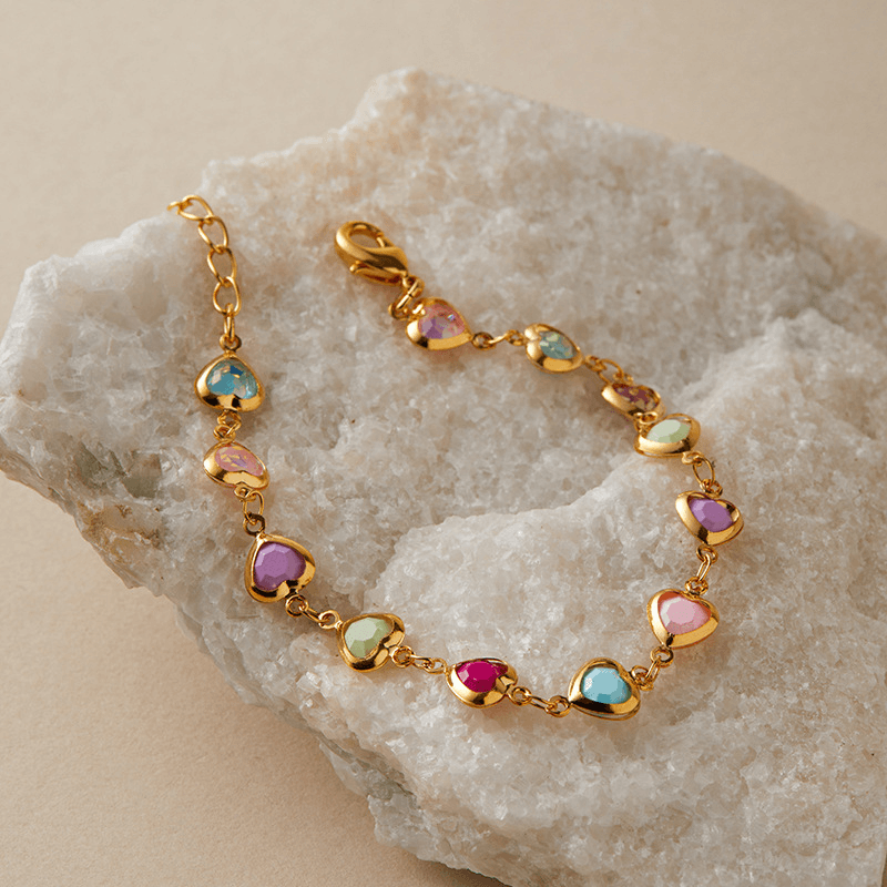 Colorful Crystal Charm Chain Brass Bracelet