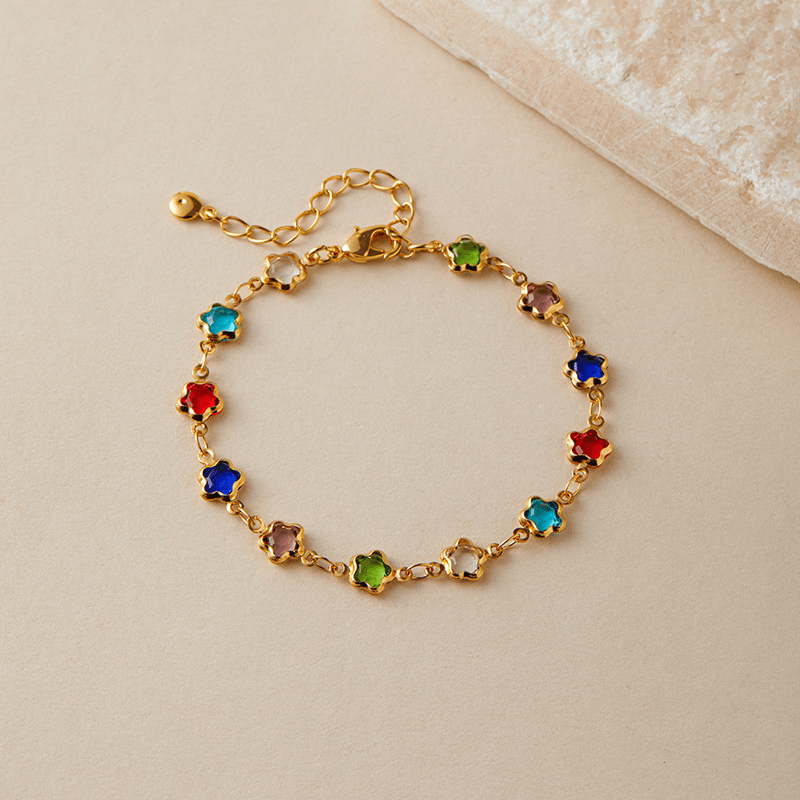 Colorful Crystal Charm Chain Brass Bracelet
