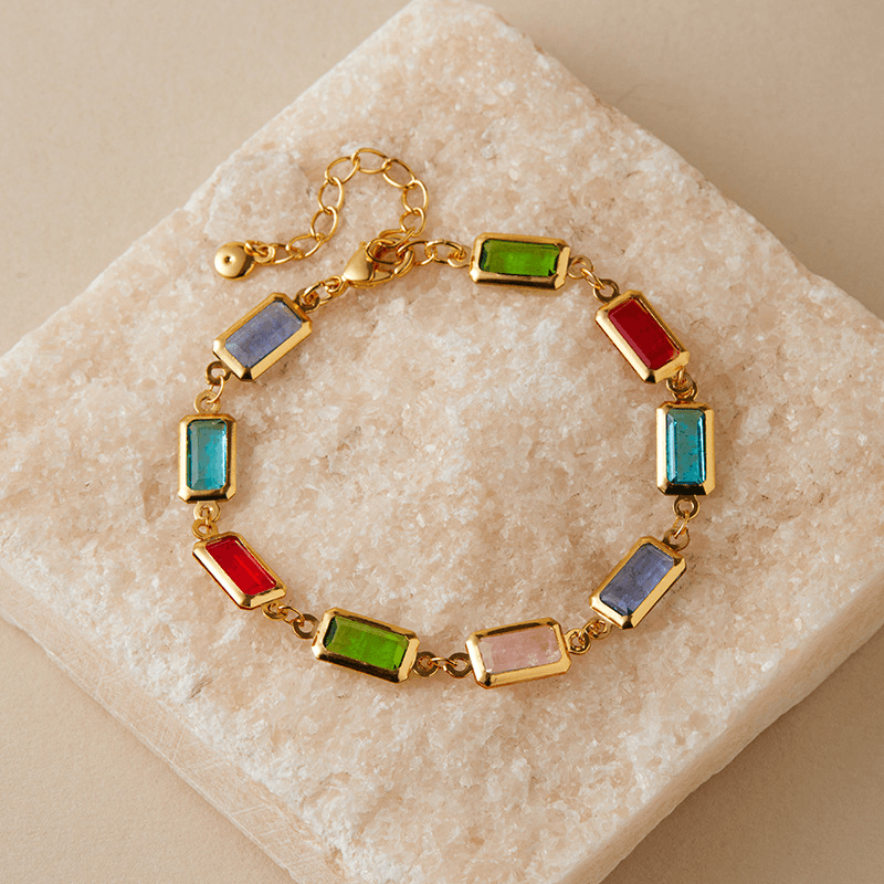 Colorful Crystal Charm Chain Brass Bracelet