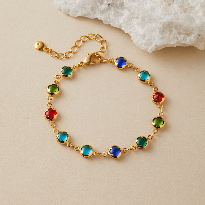 Colorful Crystal Charm Chain Brass Bracelet