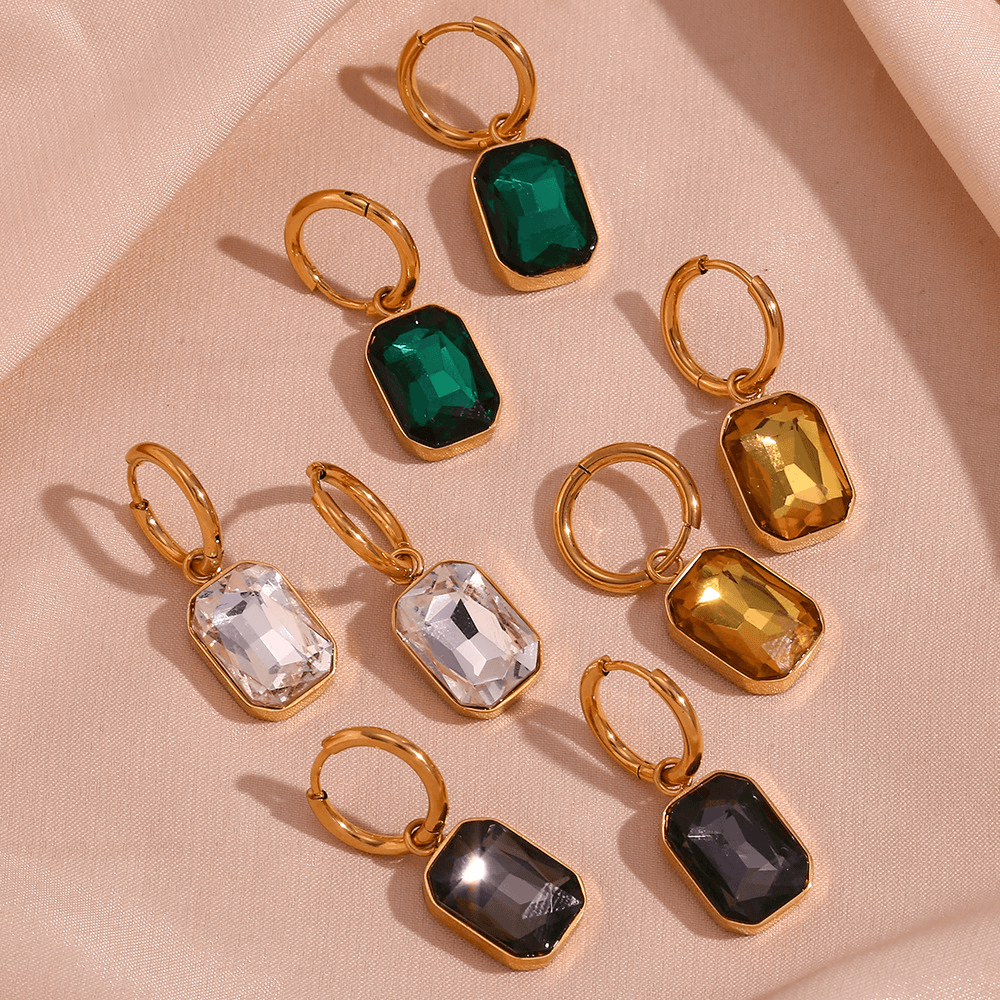 Emerald Cut Zircon Drop Huggie Hoop Earrings