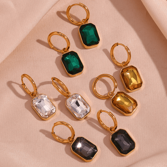 Emerald Cut Zircon Drop Huggie Hoop Earrings